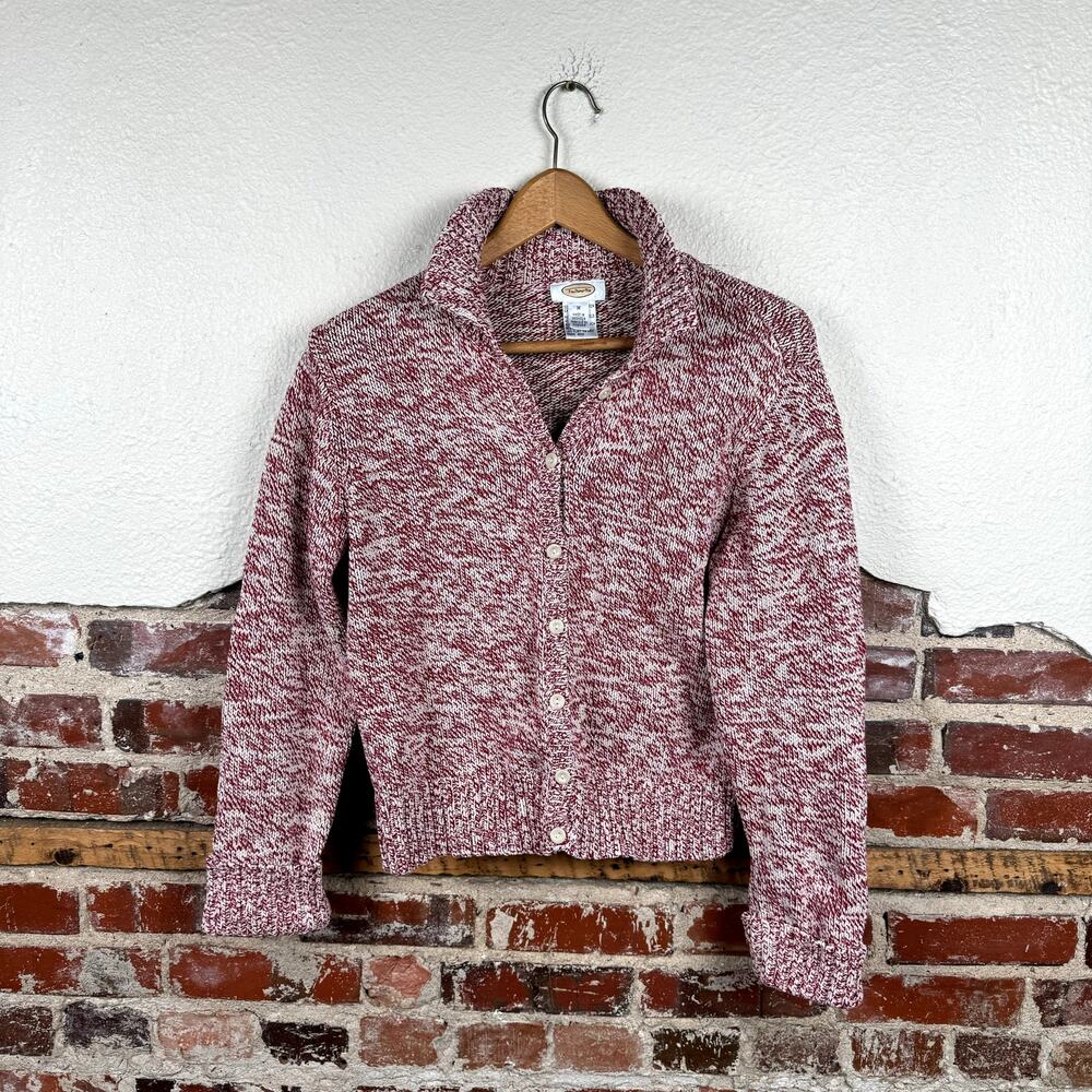 Vintage Talbots Sweater Sz Medium Red Cotton Button Up Cardigan Cropped Classic
